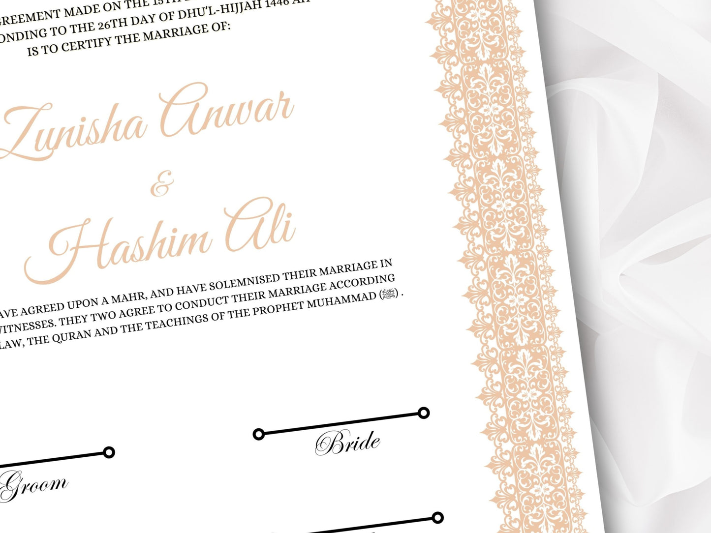 Nikkah Certificate Digital Download Personalised, A4, A3, Template, Editable, Brown Nikkah Nama, Nikkah Contract, Muslim Contract. NN267