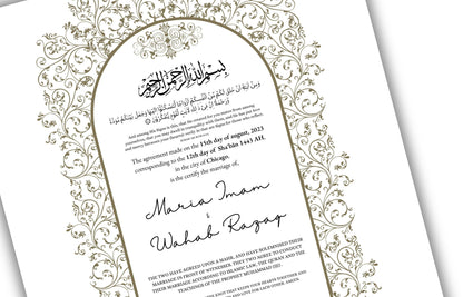 A4/A3 Nikkah Certificate, Customizable Luxury Islamic Nikkah Marriage Contract Certificate, Muslim Wedding Gift. NN155