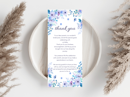 Wedding Thank you Card, Menu Card, Table Card. WI315