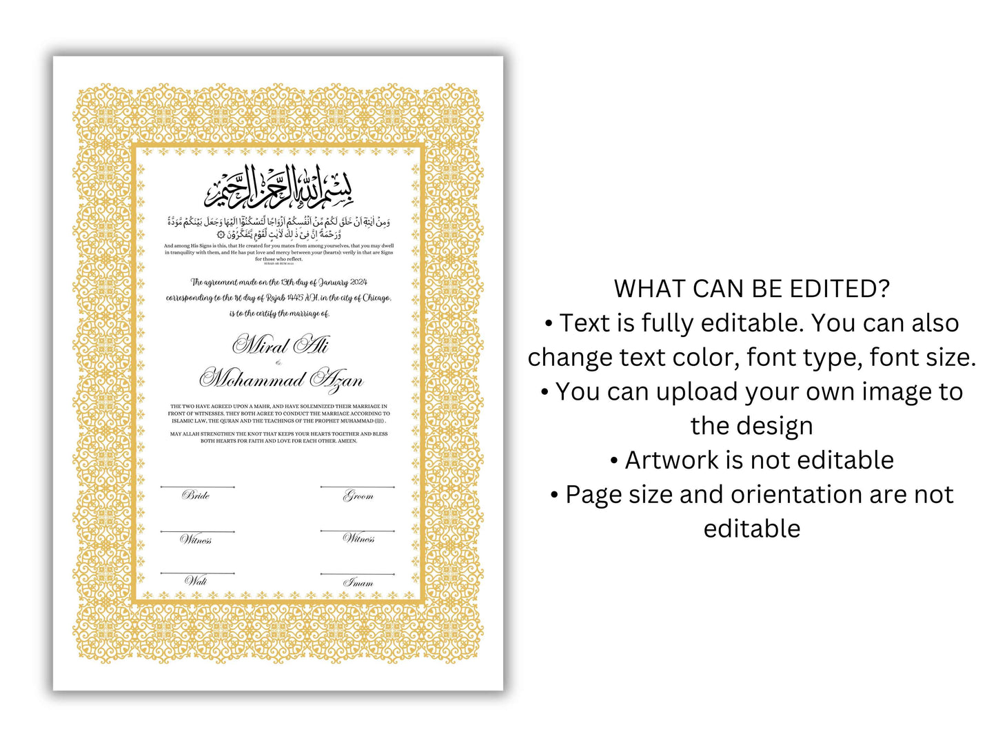 A4/A3 Nikkah Certificate, Printable Nikkahnama Template, Marriage Contract, Nikkah Contract Template, Islamic Wedding Contract. NN200