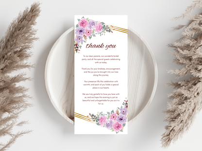 Wedding Thank you Card, Menu Card, Table Card. WI316