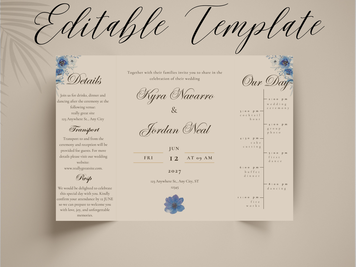 Gatefold Wedding Invitation Template, Menu Card, Thank you Card, Place Card, Name Card WI268