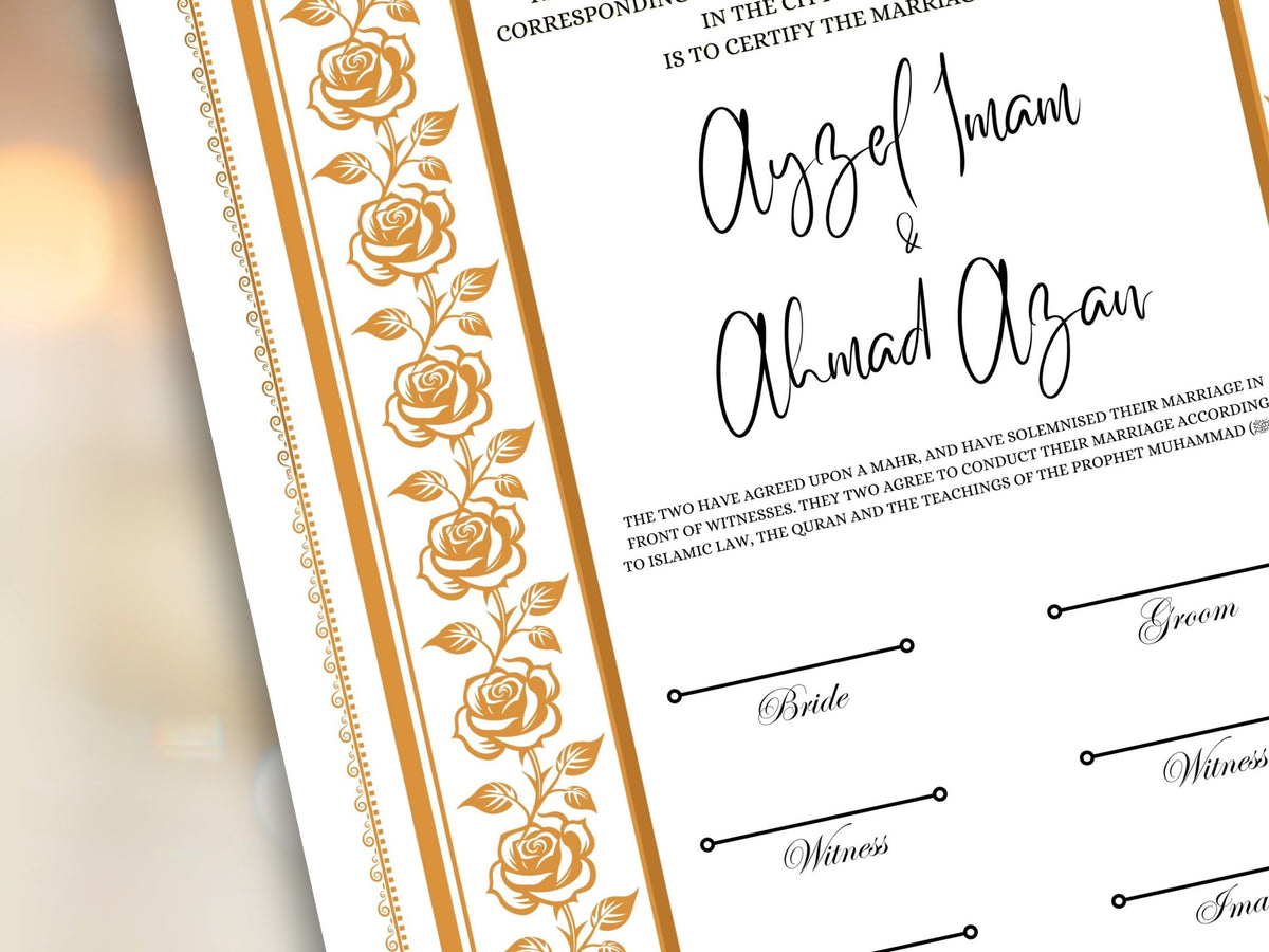 Rose Nikkah Certificate Template, Editable Nikkahnama, Printable Nikah Contract, Muslim Contract, Nikkah Islamic Marriage Contract.NN254