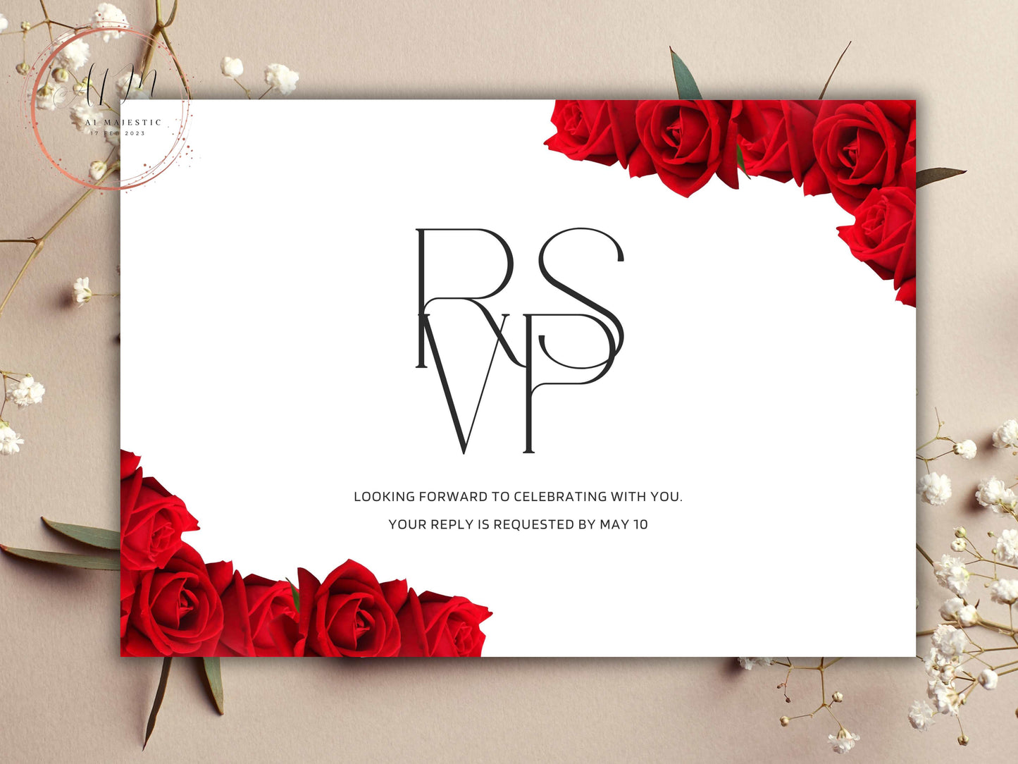 Red Rose Wedding Invitation set, Red Rose RSVP, Dark Red floral, Elegant Red Rose wedding Invitation, Details Editable, Menu Card, WC34