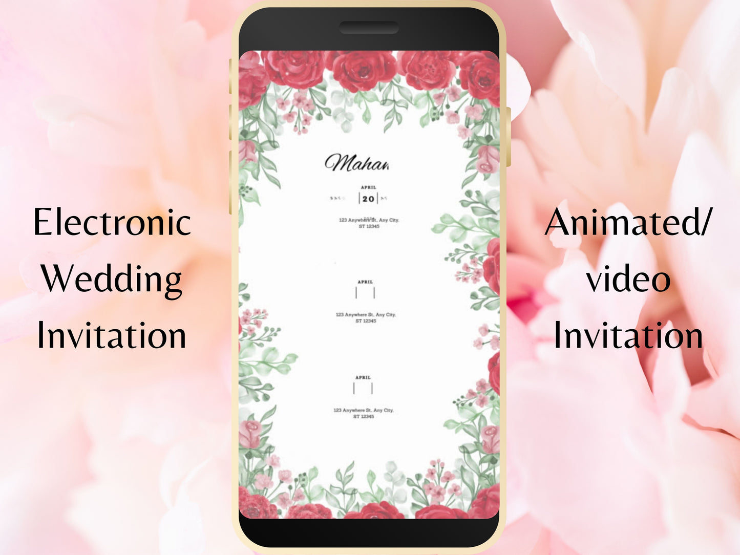 Muslim Wedding Invitation, RedCard Invite, Muslim E-Card, Animated Digital, Template, Digital Wedding Card, Floral Wedding Invitation. WEI29