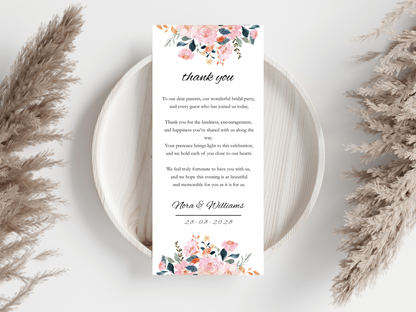 Wedding Thank you Card, Menu Card, Table Card. WI293