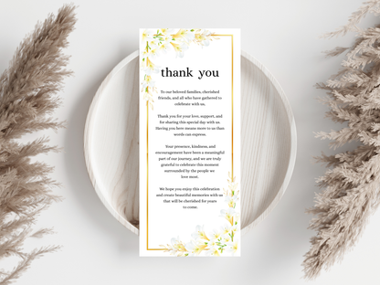 Wedding Thank you Card, Menu Card, Table Card. WI372