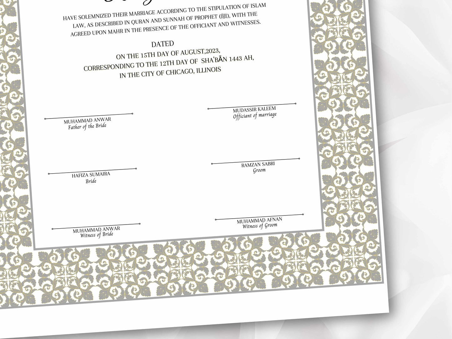 Printable Nikkah Contract Template a3 a4 | Islamic Marriage | PDF Muslim Marriage Contract | Authentic Islamic Wedding Sign Agreement. NN118