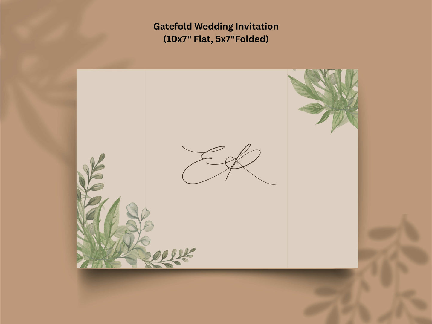 Elegant Greenery Trifold Wedding Invitation | Modern Minimalist Folded Invite with Itinerary | Botanical Geometric Gold Wedding Card. WI141