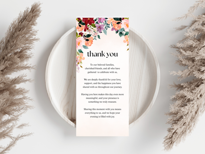 Wedding Thank you Card, Menu Card, Table Card. WI358