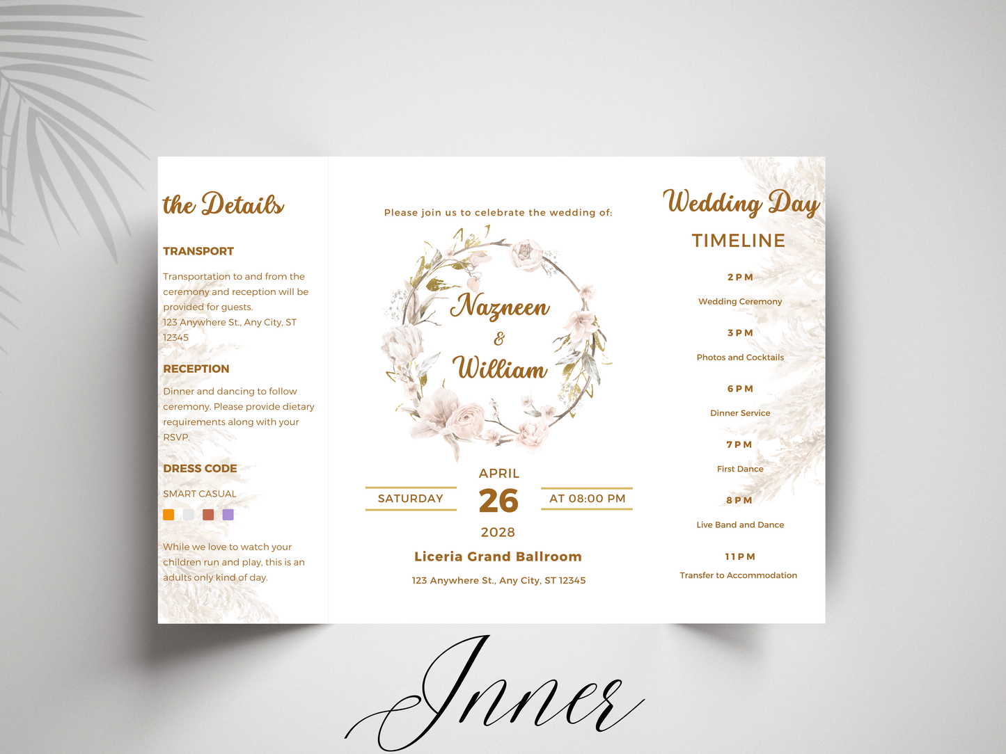 Wedding Itinerary Template | Printable Wedding Timeline & Details Card | Modern Neutral Wedding Program | Editable Canva Invitation. 173