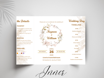 Wedding Itinerary Template | Printable Wedding Timeline & Details Card | Modern Neutral Wedding Program | Editable Canva Invitation. 173