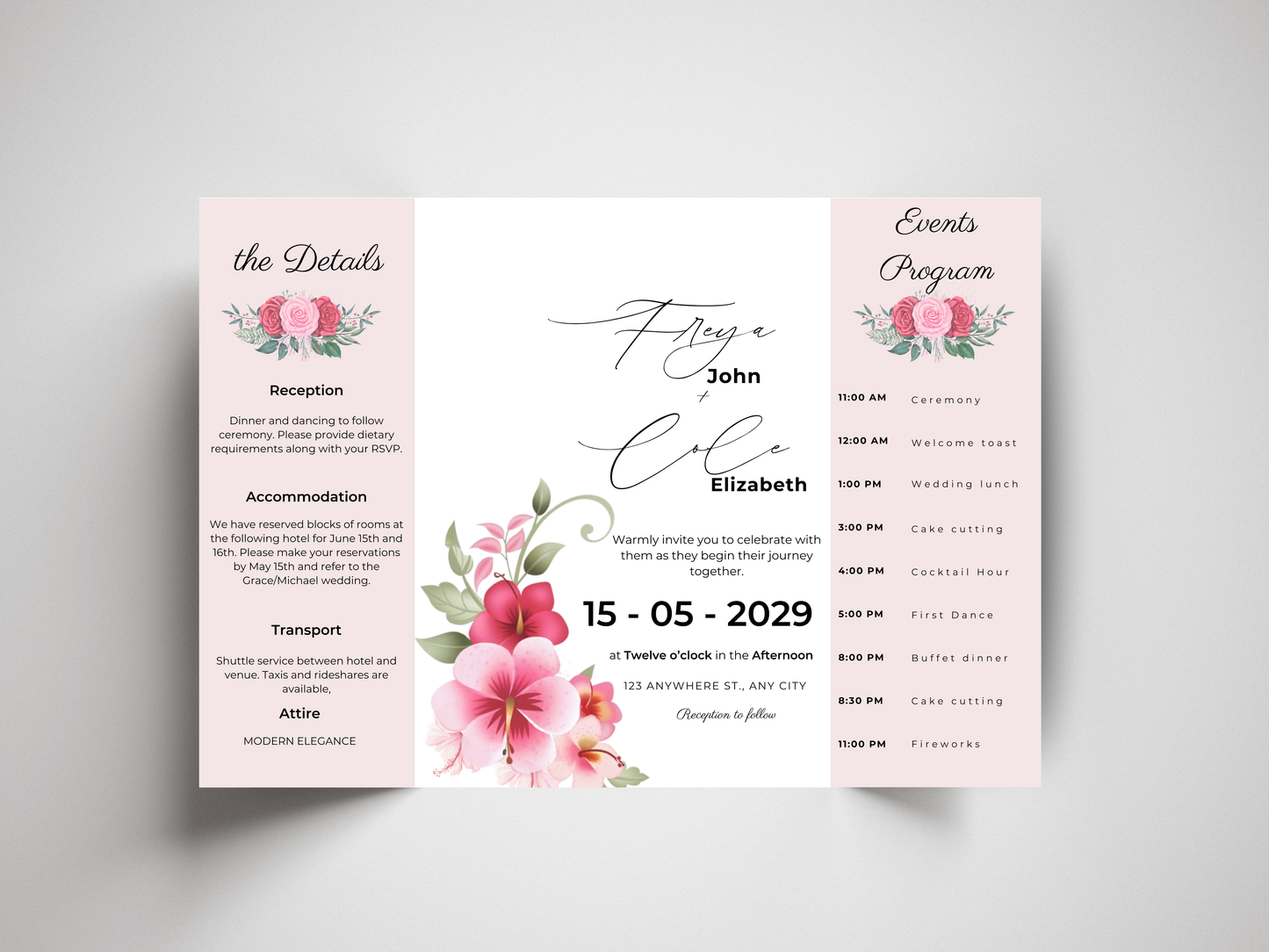 Editable Wedding Invitation Template | Floral Gatefold Design | Modern Elegant Canva Invite | Printable Wedding Set. WI184