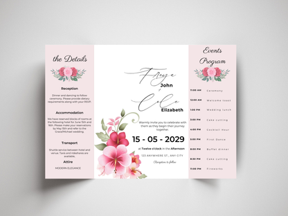 Editable Wedding Invitation Template | Floral Gatefold Design | Modern Elegant Canva Invite | Printable Wedding Set. WI184
