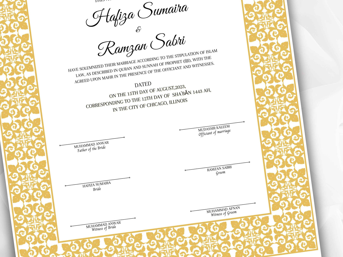 Printable Nikkah Contract Template | Islamic Marriage | PDF Muslim Marriage Contract | Authentic Islamic Wedding Sign Agreement. NN117