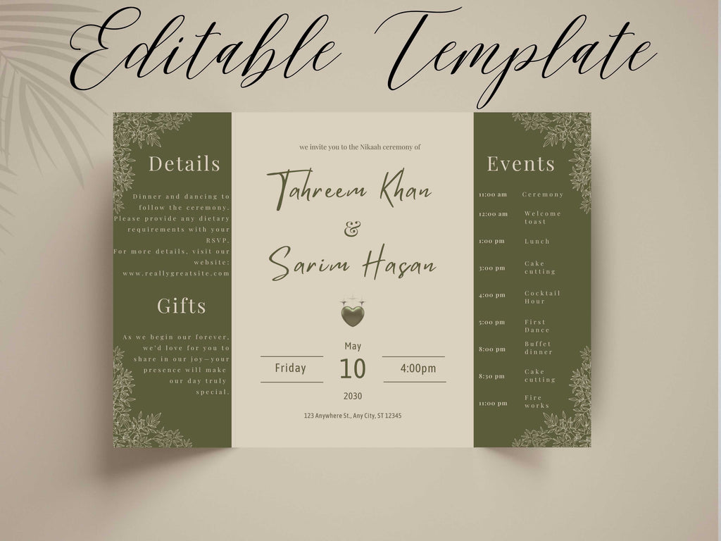 Gatefold Wedding Invitation Template, Menu Card, Thank you Card, Place Card, Name Card WI264