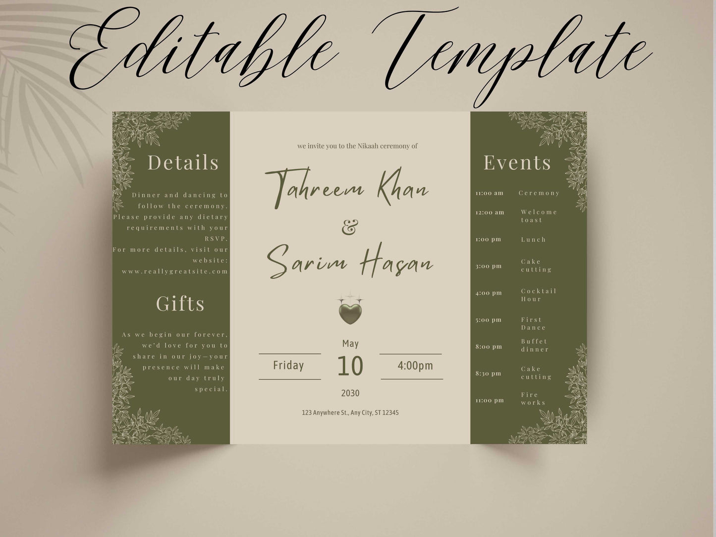 Gatefold Wedding Invitation Template, Menu Card, Thank you Card, Place Card, Name Card WI264