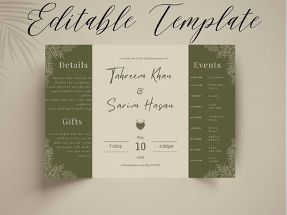 Gatefold Wedding Invitation Template, Menu Card, Thank you Card, Place Card, Name Card WI264