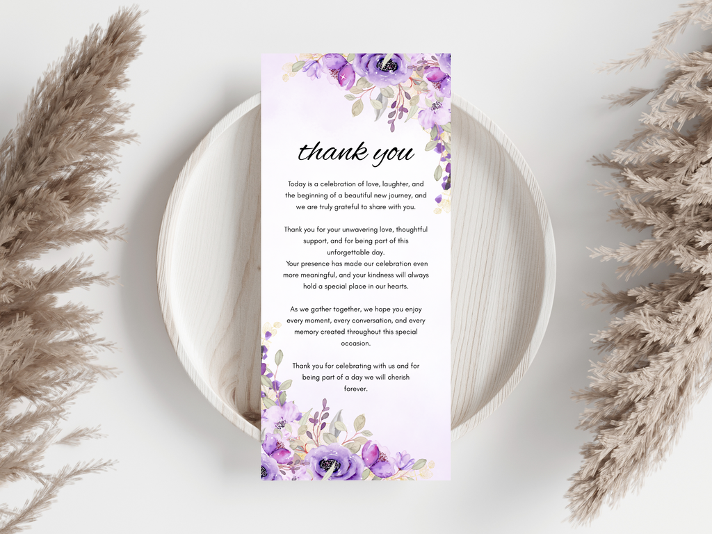 Wedding Menu, Thank You & Table Cards, Editable Canva Template WI400