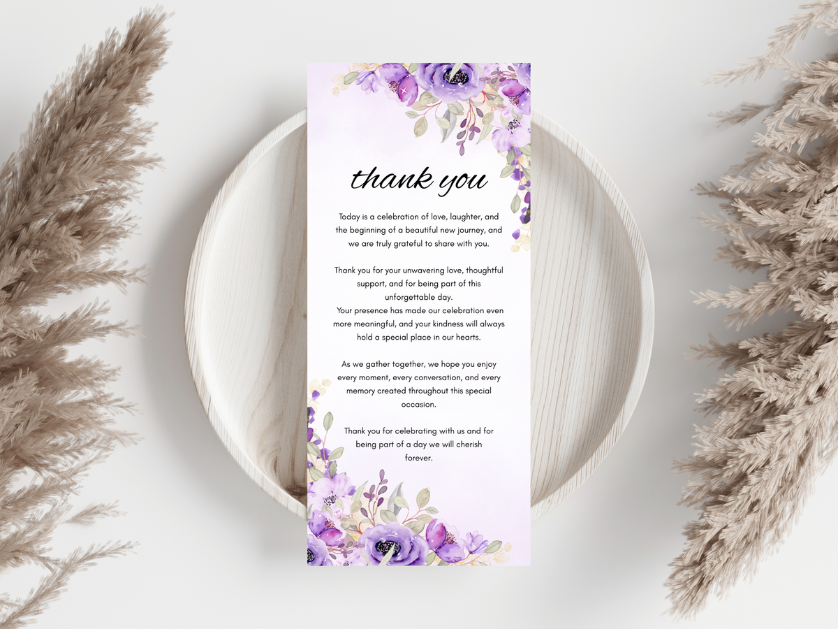 Wedding Menu, Thank You & Table Cards, Editable Canva Template WI400