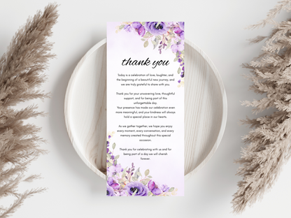 Wedding Menu, Thank You & Table Cards, Editable Canva Template WI400