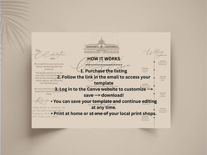 Elegant Gatefold Wedding Invitation | Modern Black & White Folded Invite | Printable Wedding Suite | RSVP and Itinerary Template. WI135