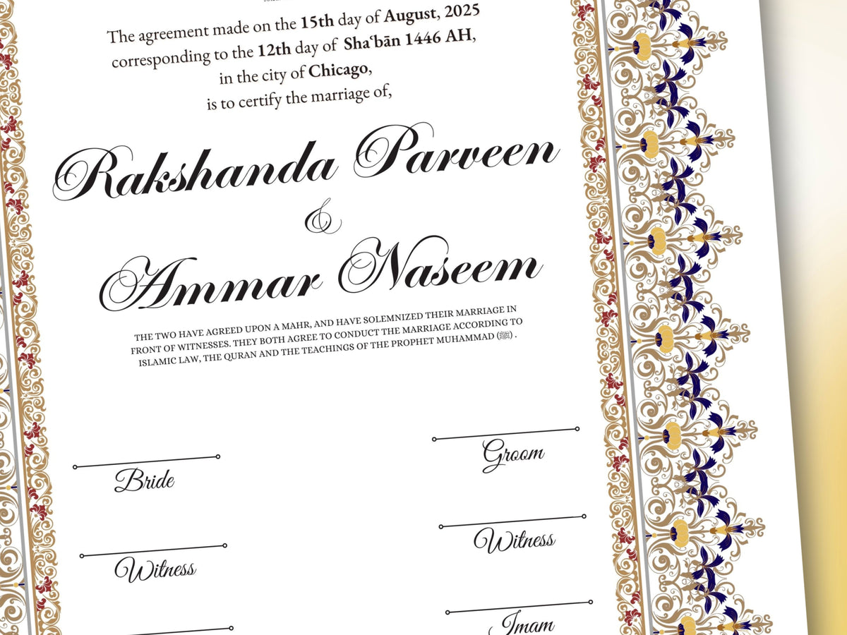 Nikkah Certificate Digital Download Personalised, A4, A3, Template, Editable, Nikkah Nama, Nikkah Contract, Muslim Contract. NN273