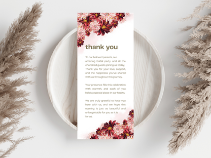 Wedding Thank you Card, Menu Card, Table Card. WI308