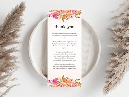 Wedding Thank you Card, Menu Card, Table Card. WI374
