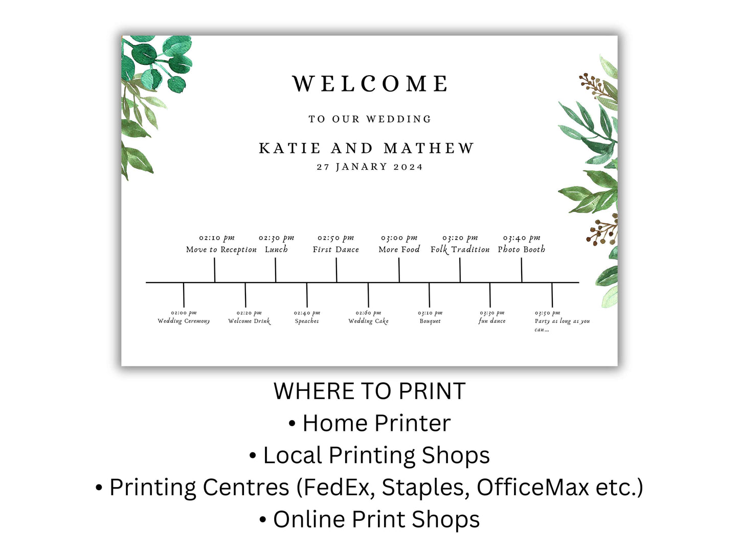 Large Wedding Welcome Timeline Sign Template, Wedding Order of the Day, Wedding Timeline Template, Digital Template. WT 32