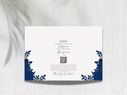 Elegant Gatefold Wedding Invitation | Blue Floral Printable Invite | Modern Ceremony Reception Card | Editable Template. WI133
