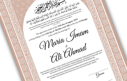 Islamic Marriage Certification | Nikahnama | Contract | Muslim Wedding | Digital Nikkah A4/ A3 | Editable. NN131