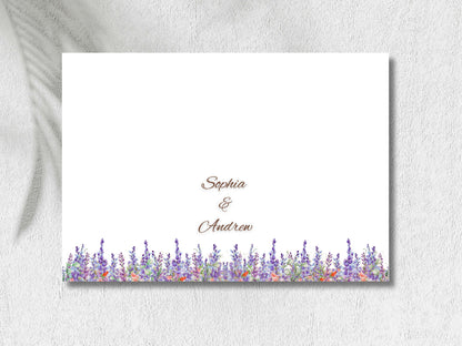 Elegant Floral Wedding Invitation with Timeline & Details | Purple Lavender Watercolor Template | Printable Reception Card. WIB130