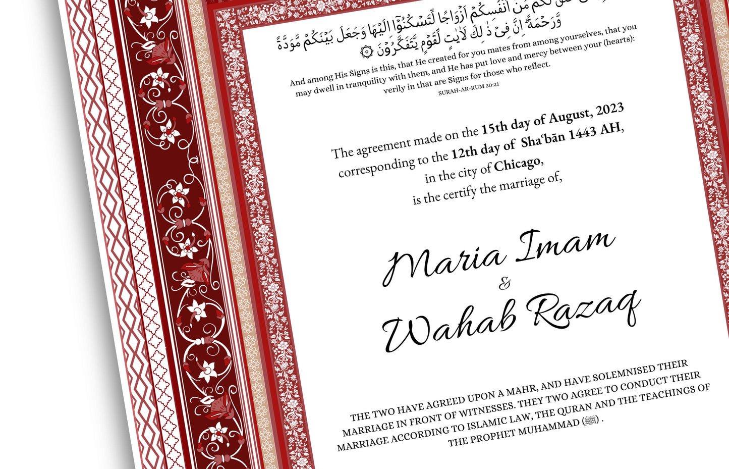 Nikkahnama | Custom Luxury Nikkah Contract | Mughal | Mughal | Inspired Luxury Nikkahnama | Nikkah Certificate in Pdf Template. NN176