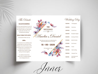 Elegant Floral Wedding Invitation Template | Printable Digital Invite | Modern Wedding Timeline & Details Card. WI167
