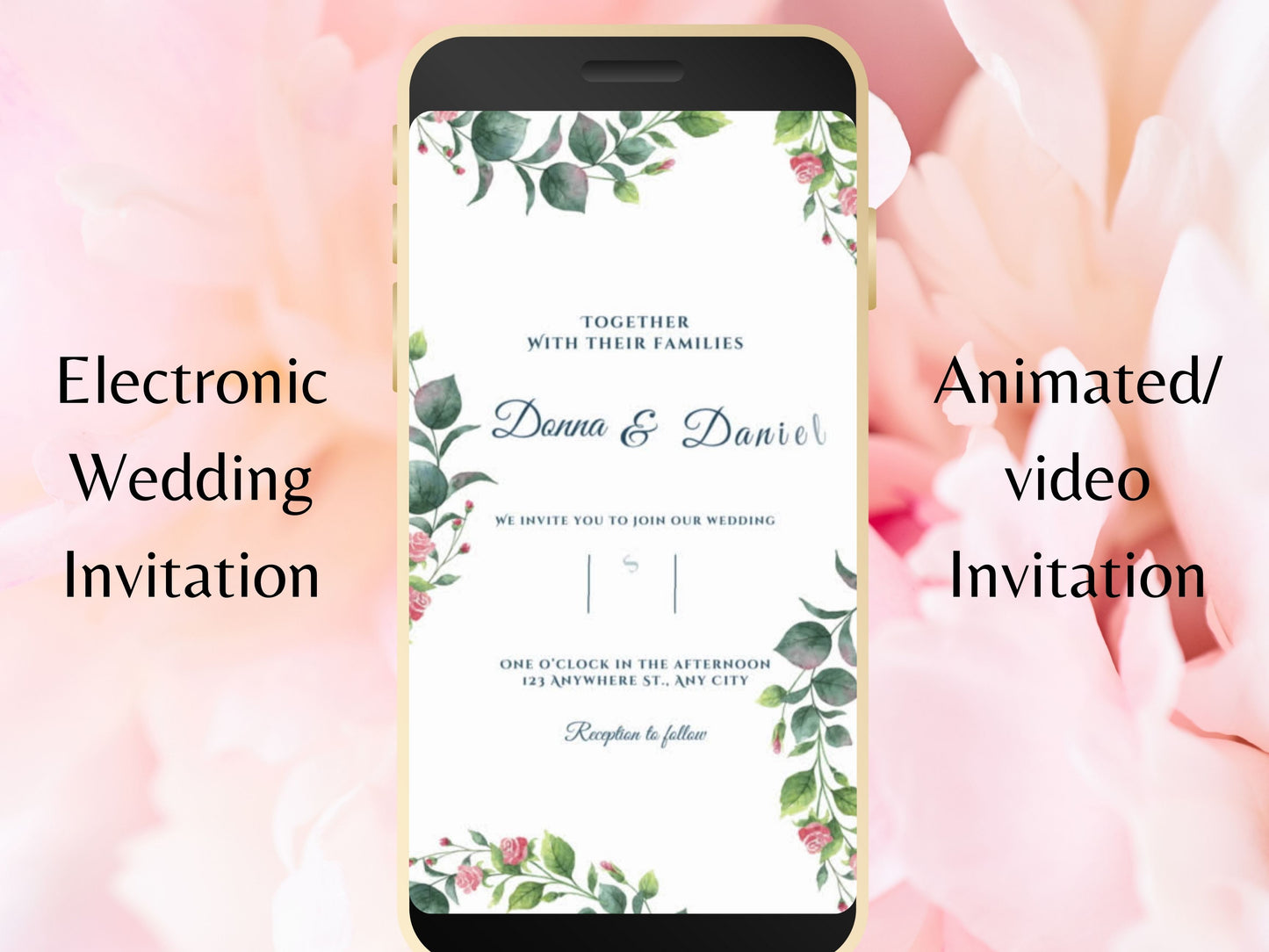 Digital Wedding Invitation, Eucalyptus Mobile Invite, Greenery invitation Template, Greenery Smartphone Evite, Mobile Invite. WEI33