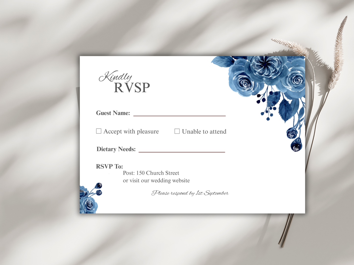 Wedding Invitation Bundle, RSVP, Thank You Card, Table Card, Menu Card, Reception Card, Details Card. WI228