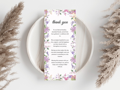 Wedding Thank you Card, Menu Card, Table Card. WI349