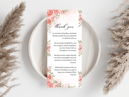 Wedding Thank you Card, Menu Card, Table Card. WI334