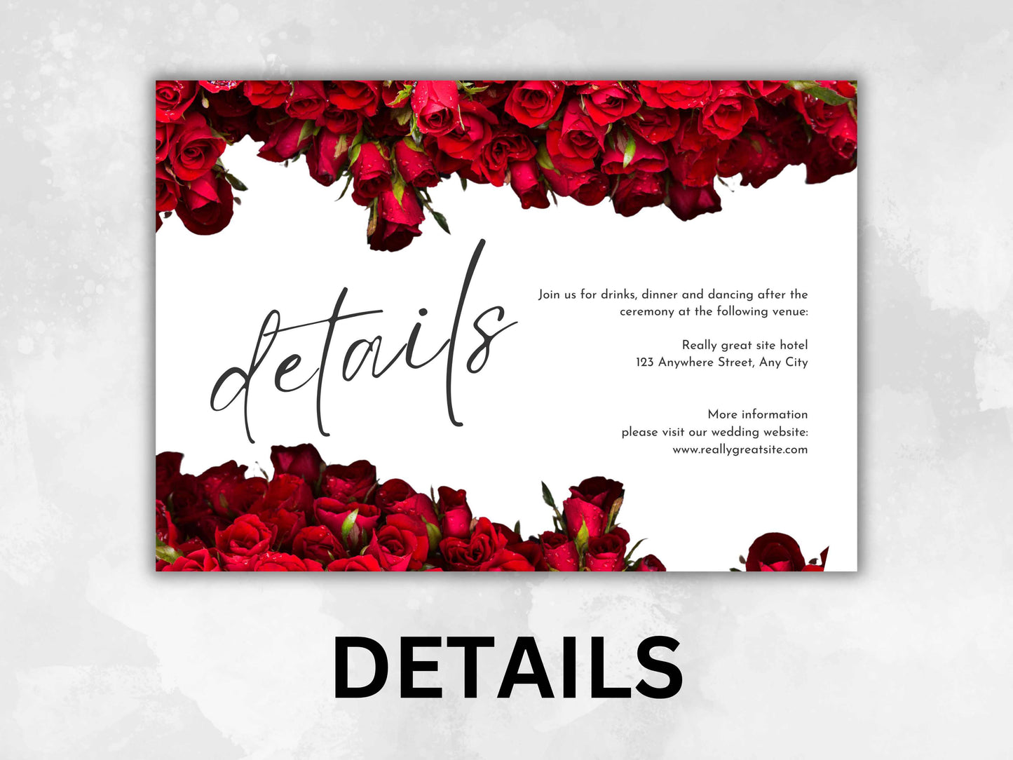 Red Rose Wedding Invitation set, Red Rose RSVP, Dark Red floral, Elegant Red Rose wedding Invitation, Details Card. WCT60