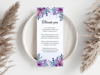 Wedding Thank you Card, Menu Card, Table Card. WI344