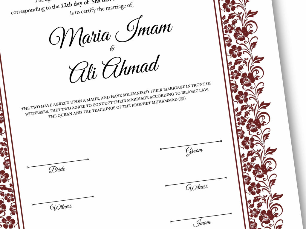 Nikkah Certificate Digital Download Personalised, A4, A3, Template, Editable, Nikkah Nama, Nikkah Contract, 273 Muslim Contract.