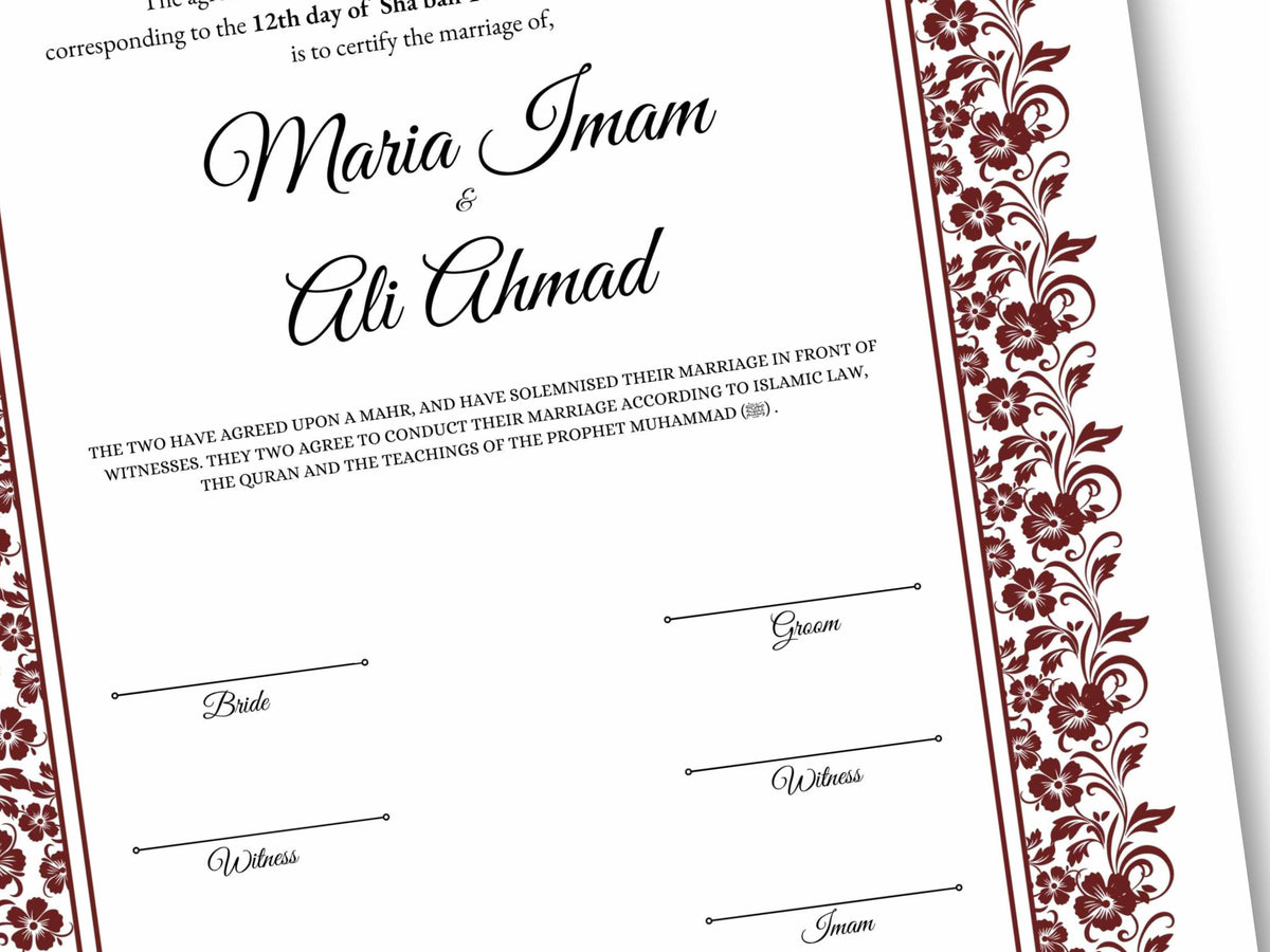 Nikkah Certificate Digital Download Personalised, A4, A3, Template, Editable, Nikkah Nama, Nikkah Contract, 273 Muslim Contract.
