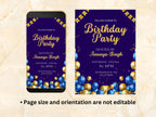 Blue Birthday Party Invitation Evite, Editable Blue and Gold Birthday Invitation Template for Men, Printable Birthday 5 x 7 Card. WEIB77