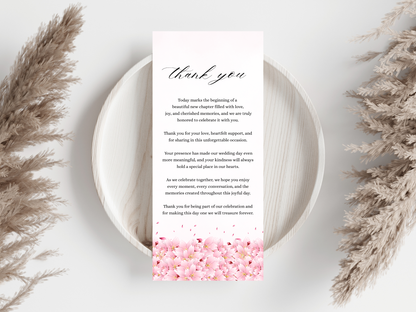 Cherry Blossom Wedding Menu, Table, Thank you, Editable Cards MTC420