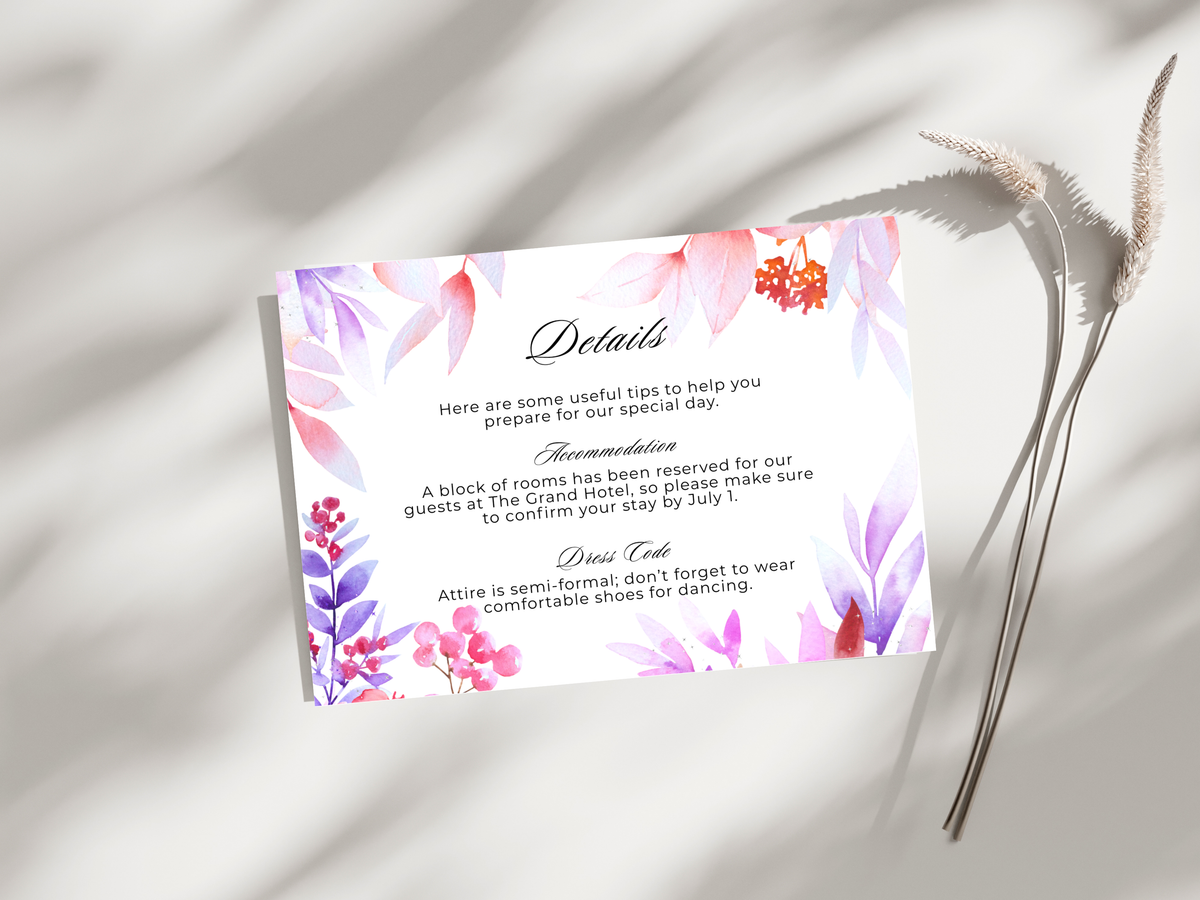 Wedding Invitation Bundle, RSVP, Thank You Card, Table Card, Menu Card, Reception Card, Details Card. WI252