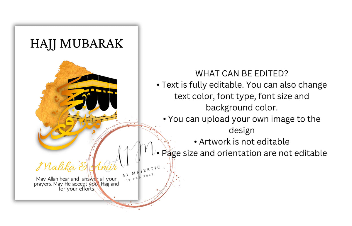 Personalized Couple Hajj Mubarak Template, Haj Gift, Digital Print , Hajj Wishes, Editable Template, A2, A3, A4, A5, Pdf Template. UM4