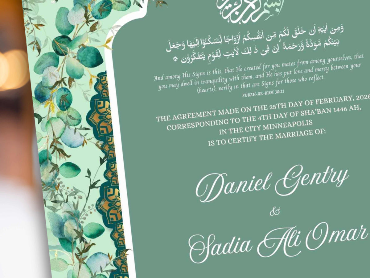 Editable Nikkah Certificate, Digital Nikah Contract Template, Muslim Islamic Nikahnama, PDF Nikkah Wedding Certificate. NN297