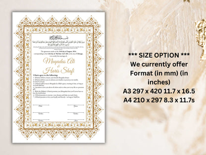 Printable Nikkah Contract, Islamic Wedding Contract, Muslim Nikkah Certificate, Personalised, A4, A3, Template, Instat Download. NN202