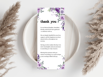 Wedding Thank you Card, Menu Card, Table Card. WI330